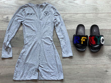 Load image into Gallery viewer, RFNYC FUR SLIPPER AND GRAY TIGHT HIP UP SHORT JUMPSUIT