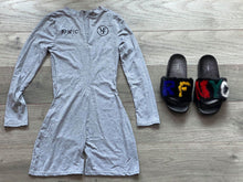 Load image into Gallery viewer, RFNYC FUR SLIPPER AND GRAY TIGHT HIP UP SHORT JUMPSUIT