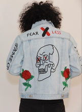 Load image into Gallery viewer, "FEARLESS" GAME OVER JEAN JACKET