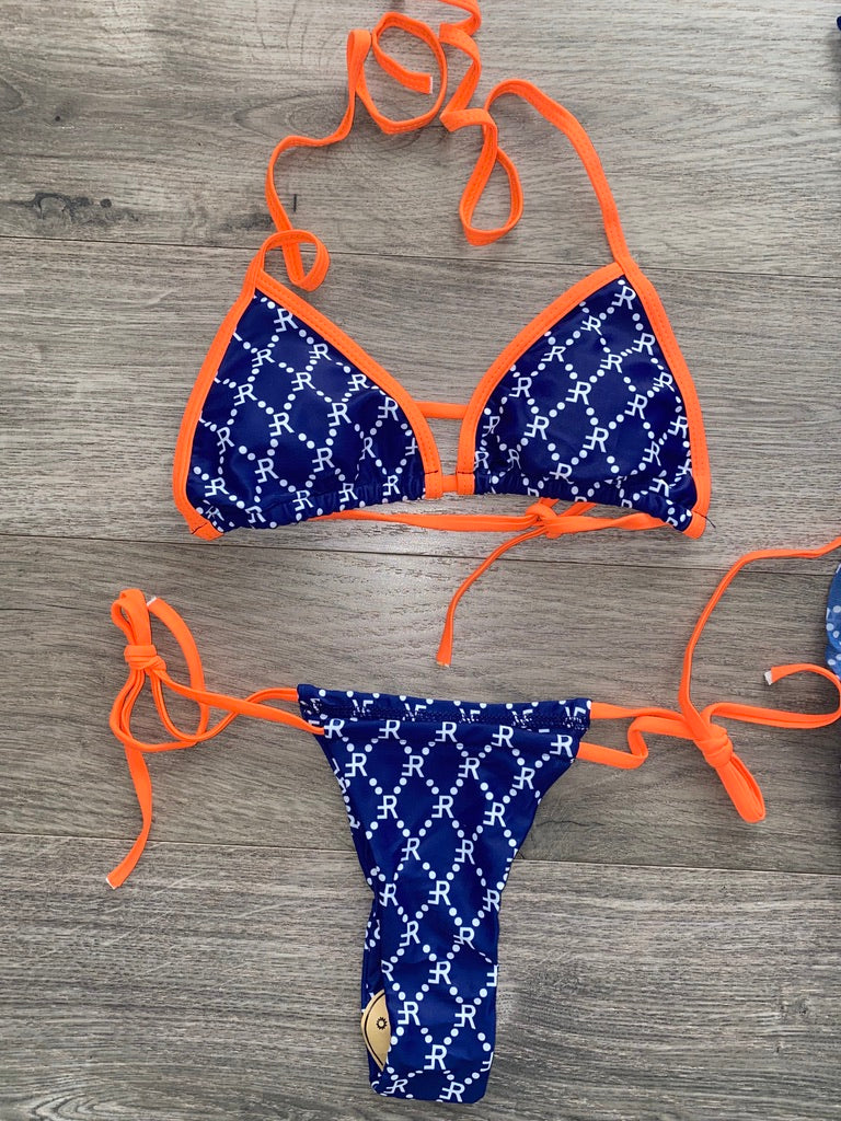 3 Piece Bikini in Blue & Orange